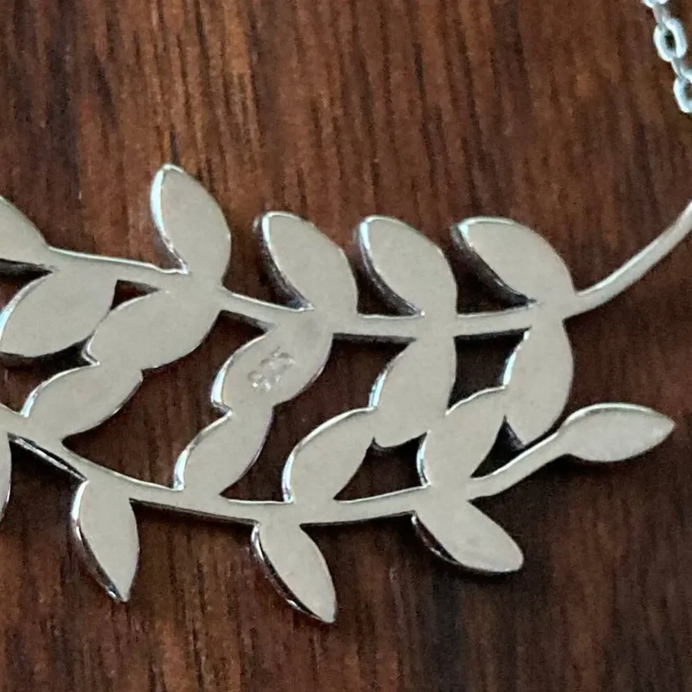 Sterling Silver Necklace with Blue Opalite Leaves - 925 Stamped - 17 in - NEW